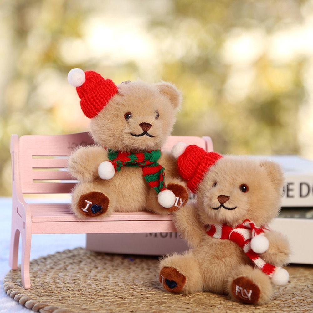 Scarf Christmas Bear Plush Doll Anti-lost Bag Decoration Christmas Hat Pendant  Kindergarten Gifts