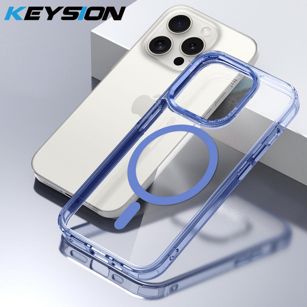KEYSION Прозрачный чехол MagSafe для iPhone 15 14 Pro Max Прозрачный магнитный чехол для беспроводной зарядки iPhone 13 Pro Max