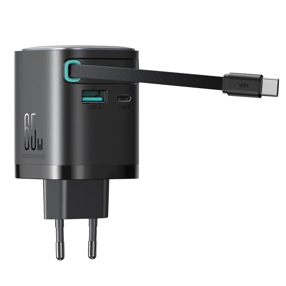 Ładowarka GaN Joyroom JR-TCL02 65W USB-A USB-C z wbudowanym kablem USB-C - czarna