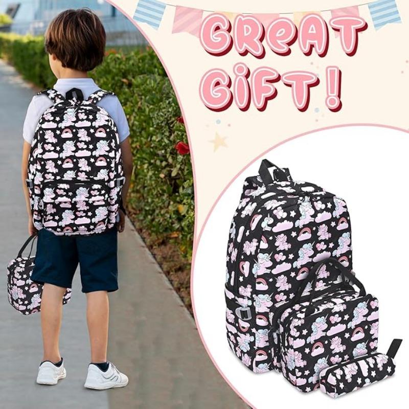Kids Backpack Sets For Girls Boys Unicorn Backpack 3 In 1 Lightweight Bookbags Large Travel Rucksack With Lunch Bag Pencil Case