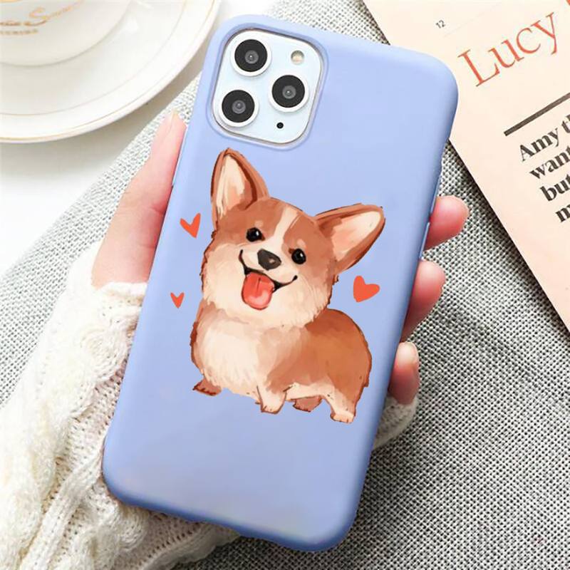 Чехол для телефона с милым щенком корги, яркий цвет, синий для iPhone 11 12 13 pro XS MAX 8 7 6 6S Plus X 5S SE 2020 XR