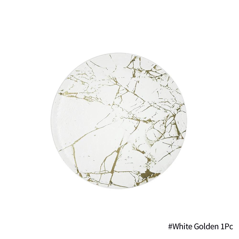 1/6PCS Artificial Leather Marble Coaster Drink Coffee Cup Mat Table Placemats Round Heat-resistant Tea Pad Table Pad Holder