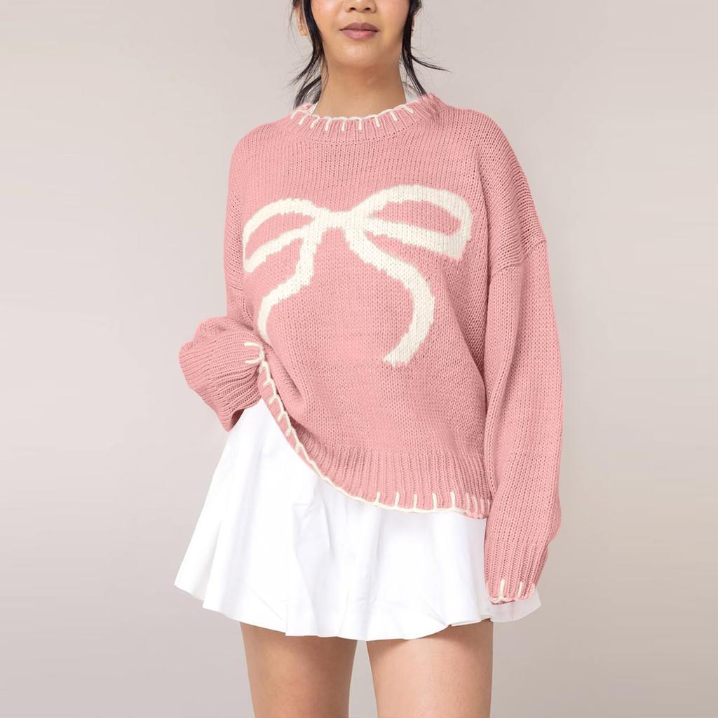 Women's Bow Sweater Autumn And Winter Lazy Style Loose Warm And Comfortable Pullover Cardigan