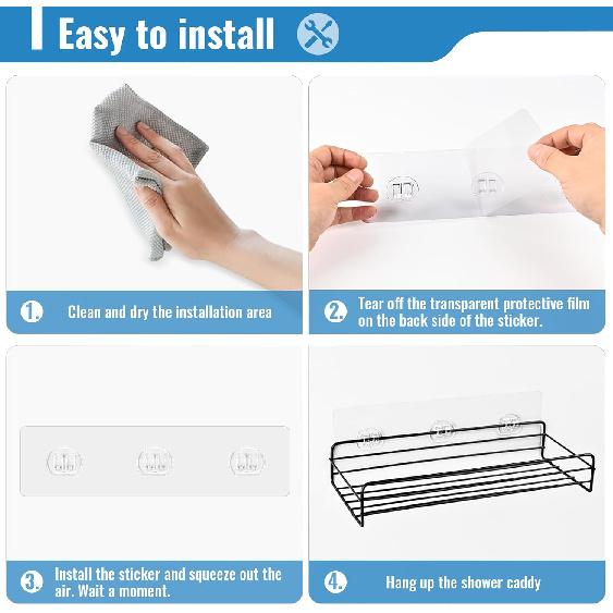 15 Pack Shower Caddy Adhesive Replacement - Strong No Drilling Shower Shelf Adhesive Hooks for Bathroom Storage Shelves & Kitchen Racks, 3 Sizes