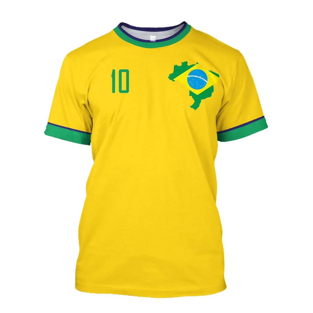 Summer Men's Brazil Flag 3D Printed Soccer Jersey Casual Sports World Cup T-shirt