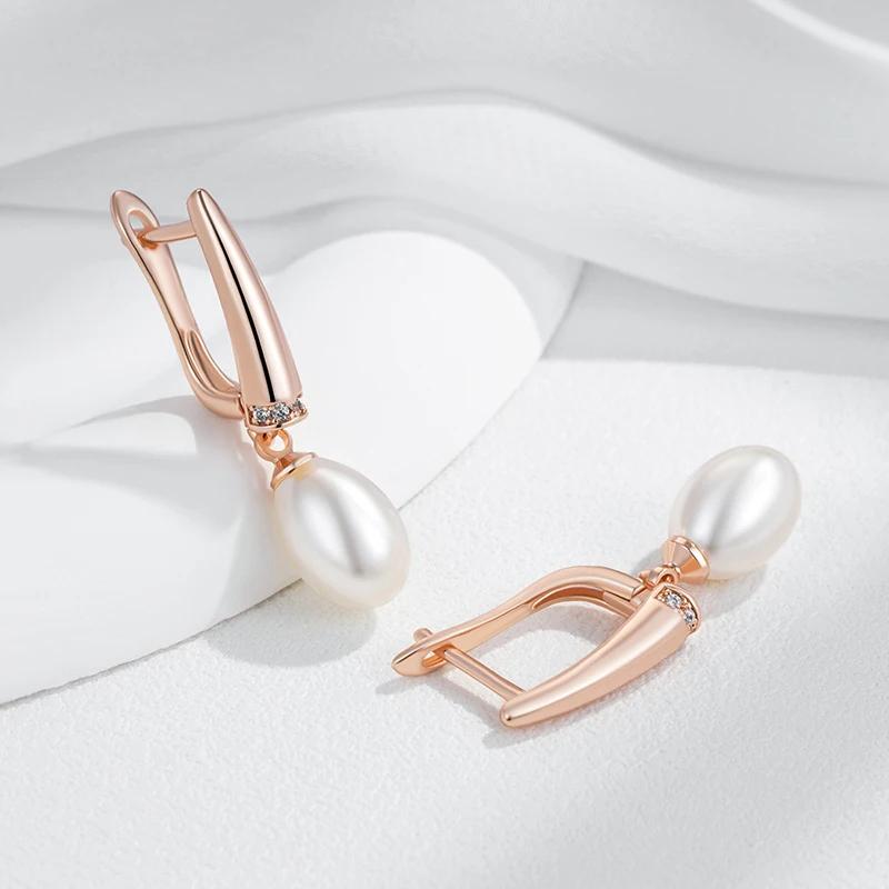 Простые серьги-подвески из синтетического жемчуга для женщин, модные золотые серьги с микро-инкрустацией из циркония, вечерние свадебные жемчужные украшения