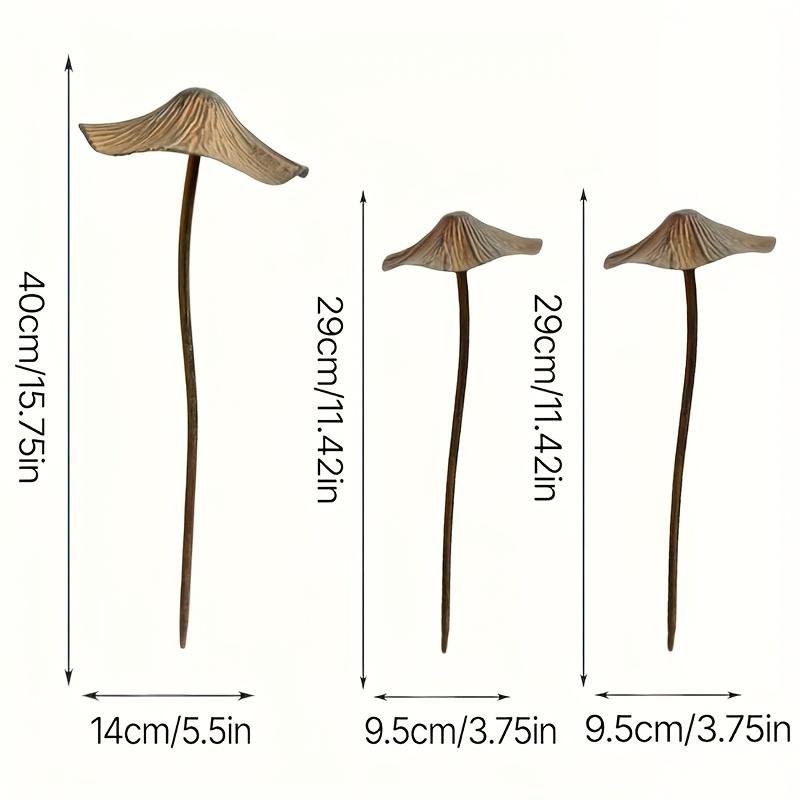 Long Stem Iron Mushroom Decor Set Rustic Garden Ornaments for Outdoor Yard