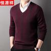 Hengyuanxiang Men's Thickened 100% V-Neck Wool Sweater