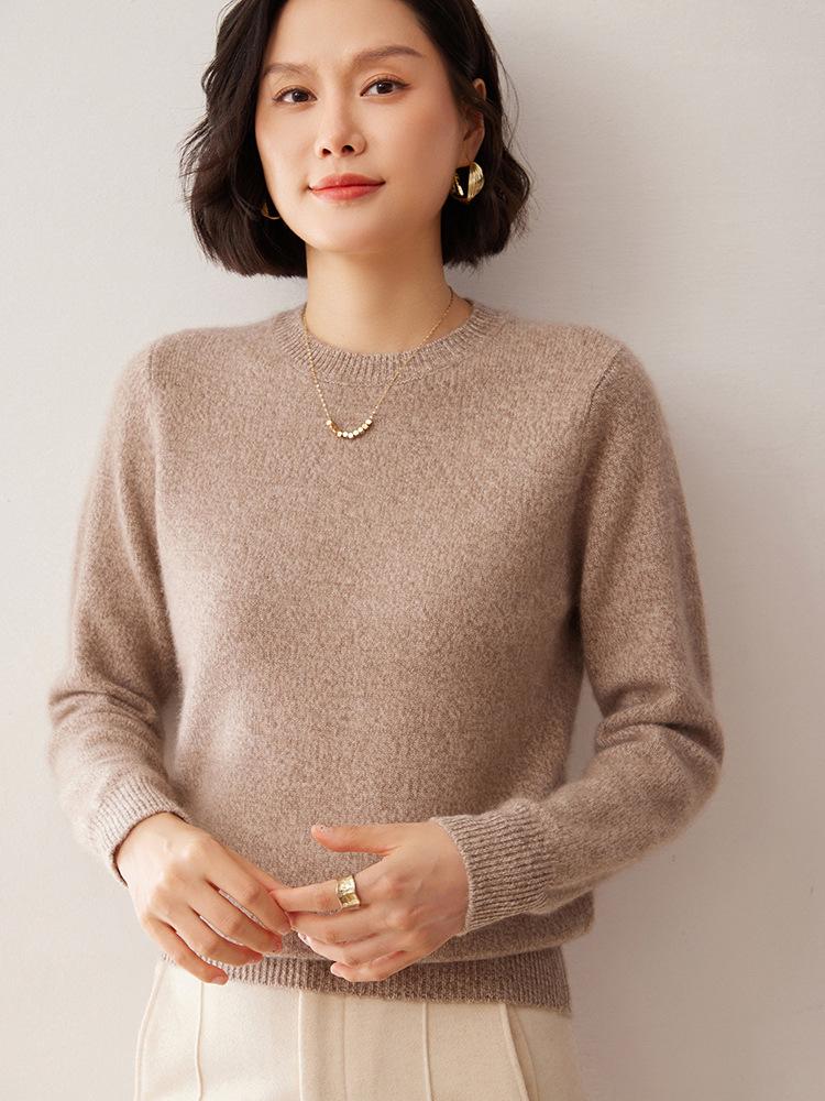 Women's Loose Fit Cashmere Sweater – Flower Yarn Round Neck Long Sleeve Pullover