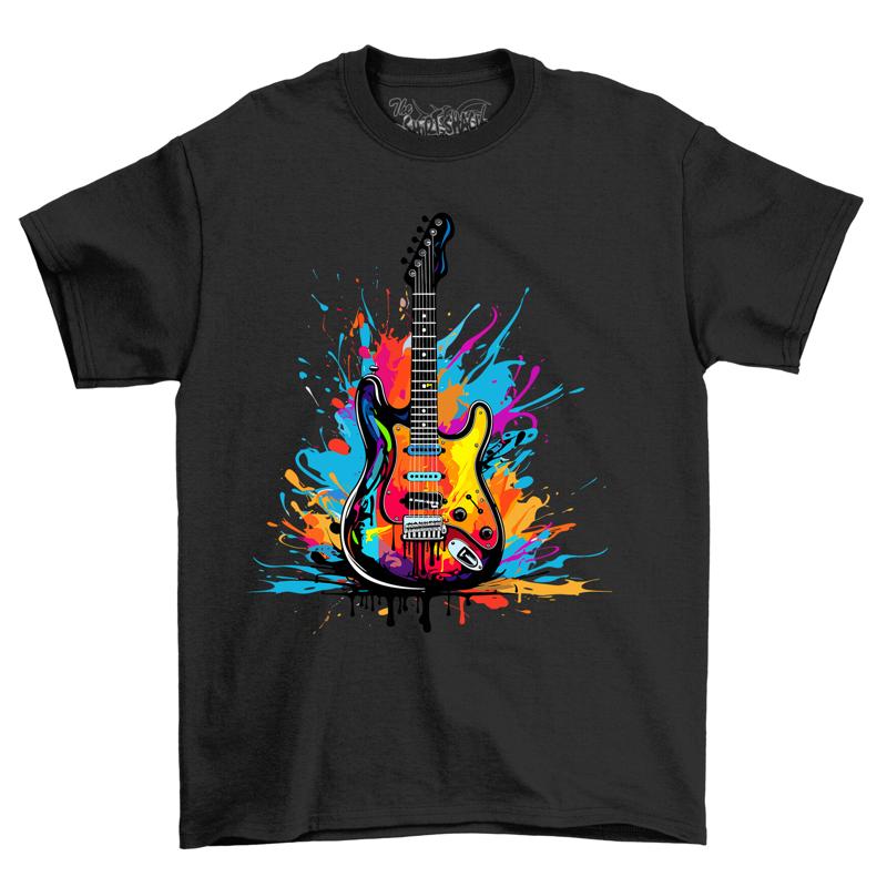 Guitar Dripping Paint Effect T Shirt Rock Out With This Funky Design Funny