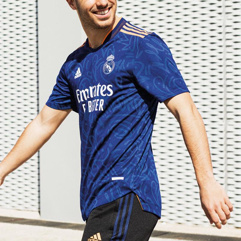 Adidas Real Madrid Away Player Edition Football Jersey Short Sleeve Men Tops Blue GM6775