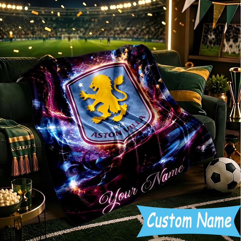 Custom Name Aston Villa Pride Flannel Blanket, Use for Birthday/Holiday Gift, Soft Blanket for Sofa/Bed/Camping/Office, Home Decor