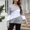 Women's Fall and Winter Color Matching Loose Crew Neck Knit Pullover Sweater