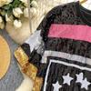 Американское ретро платье в стиле Spice Girl Женское летнее с круглым вырезом, коротким рукавом, свободное, с пайетками, уличная маленькая короткая юбка