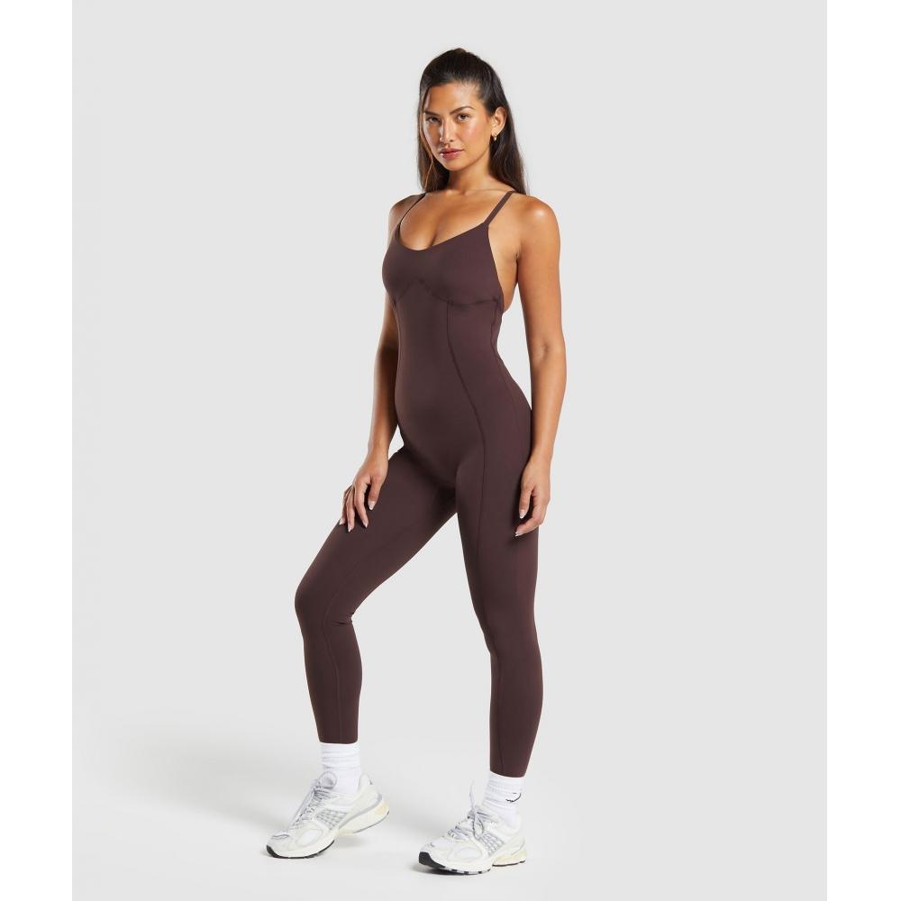 Gymshark Strappy All In One Полная длина Heritage Brown B9a1r Ncnz