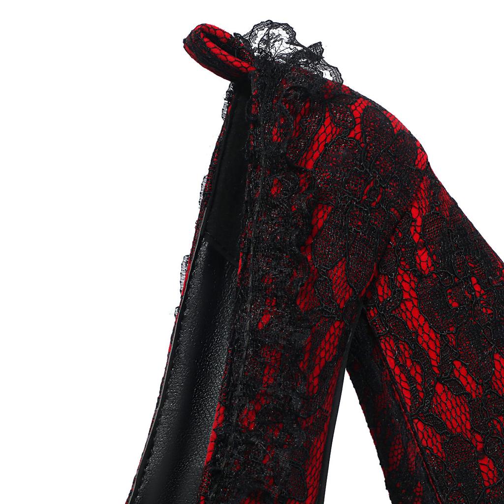 Punk Woman Lace Pumps Goth Platform Shoes Girls Black Red Fancy Chunky High Heels for Prom Costume Cosplay