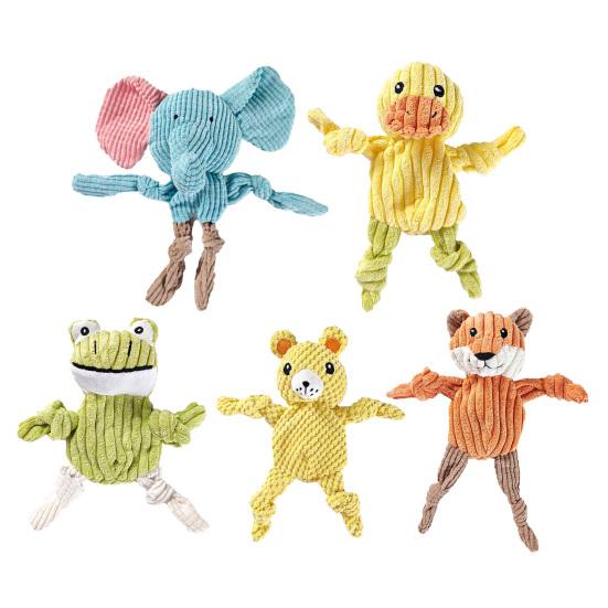Plush Dog Toy Squeaky Animal Elephant Duck Puppies Chew Toy Interactive Fox Frog Crinkle Toy with Arm Leg Knots for Large Medium Small Dogs
