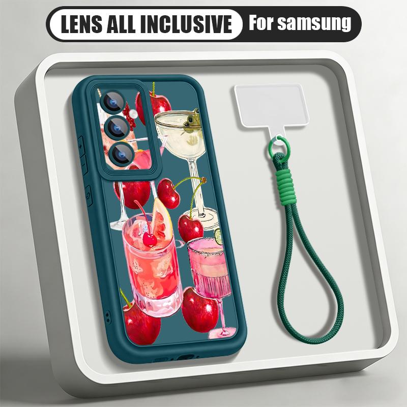 Чехол-шнурок с принтом "Вишни в горошек" для Samsung A57 A37 A27 A17 S26 Ultra S25 S24 S23 S22 S21 FE A54 A55 A16 A26 A36 A56 5G Ударопрочный бампер