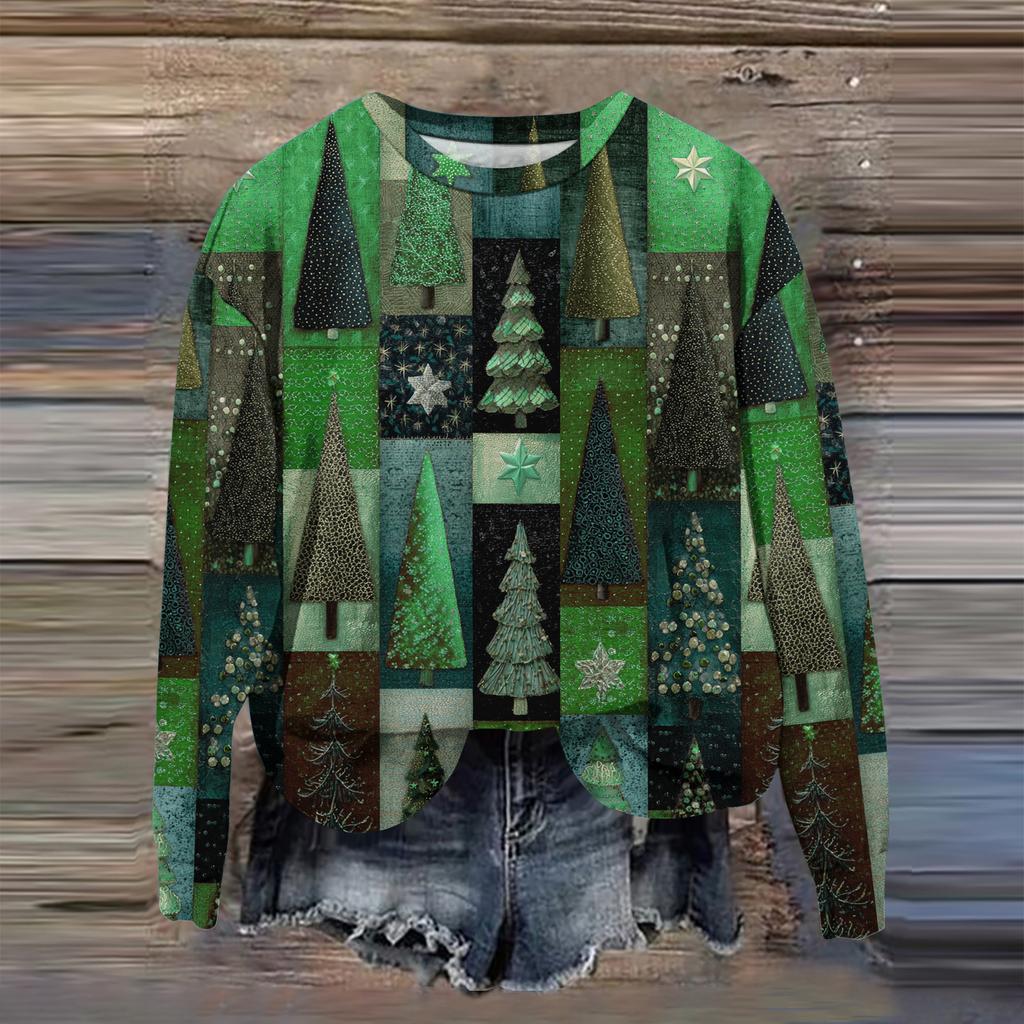 Women's Fashion Printed Long Sleeve Loose Round Neck Sweatshirt Top Fall