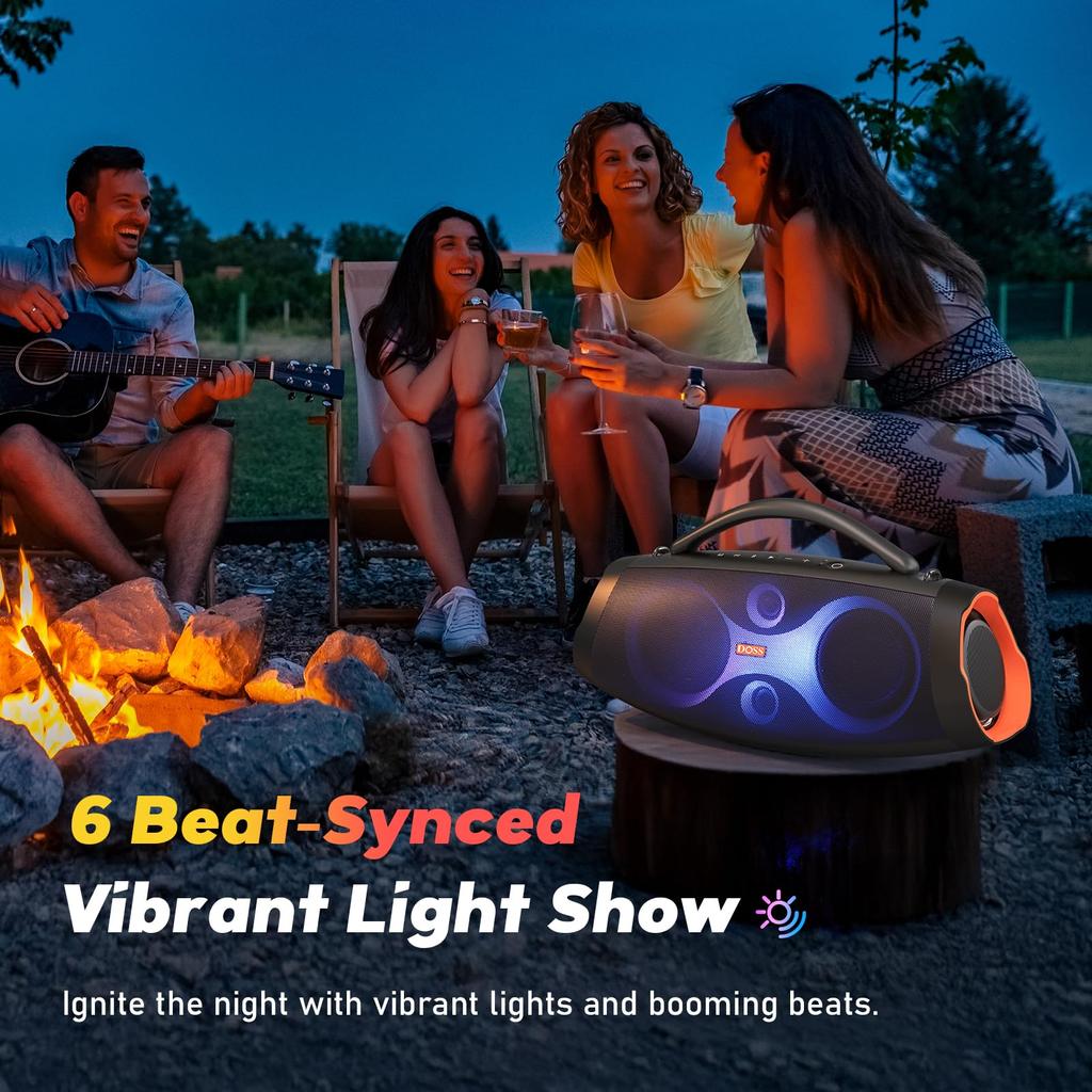 DOSS Extreme Boom Pro Bluetooth 30 Hours of 60W Loud Light Show IPX6 Enhanced Passive Shoulder Strap Perfect for and Travel Speaker, Wireless,