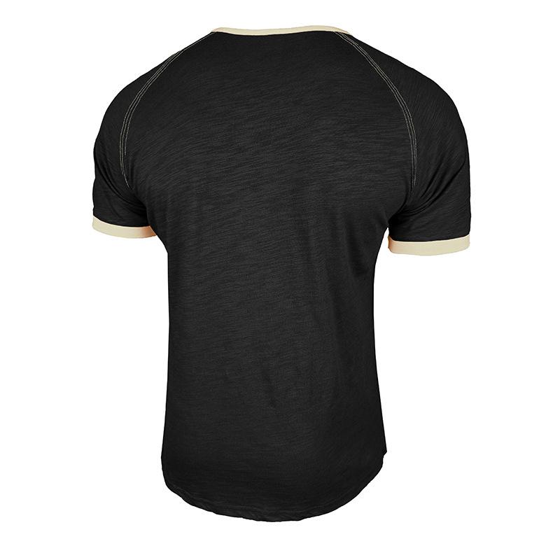 Men's Contrast Piping Raglan Henley T Shirt Placket Slub Cotton Short Sleeve Casual Summer Tee