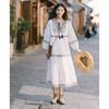 Heavy Embroidery Dress Long Sleeved Travel Vintage Loose White Ladies Dresses