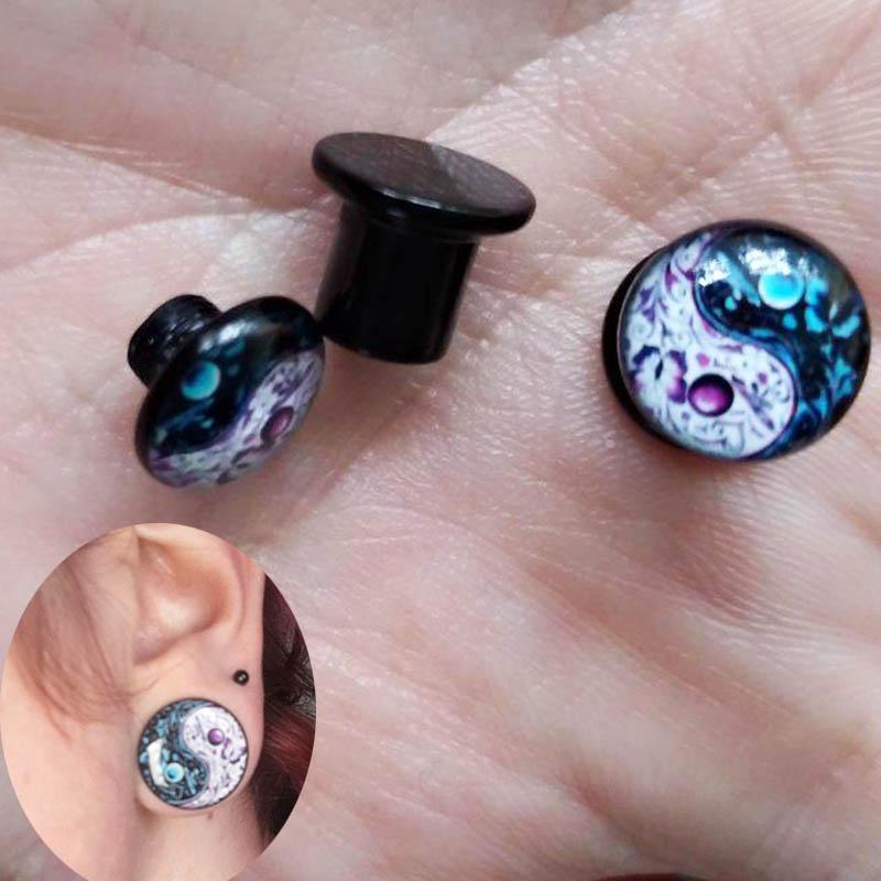 Модные черные ушные манометры, 1 пара беруш, винт для пирсинга, конические серьги с двойной расклешенной ухой, унисекс, акрил