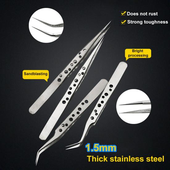 Stainless Steel Electronics Precision Curved/Straight Tip Tweezers Repair Tool