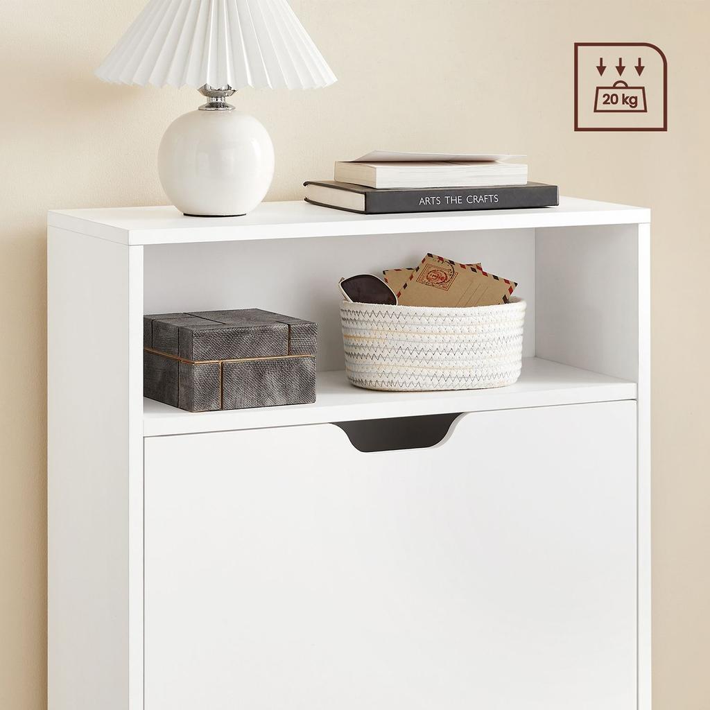 VASAGLE LBC040W01V1 Shoe Cabinet with 2 Compartments for Hallway, Living Room, Bedroom, 60 x 24 x 102 cm, White
