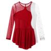 Kids Girls Stylish Dance Wear Long Sleeve Rhinestone Decor Contrast Color Skating Dresses