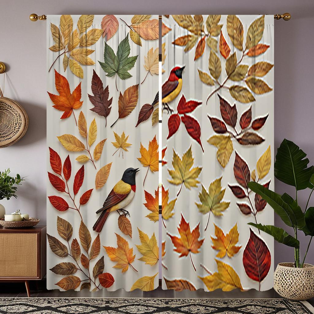 2 штуки кленовый лист HD повсюду Сорока шторы Желтый галстук шторы с цифровой печатью Стиль домашнего декора Украсить гостиную р