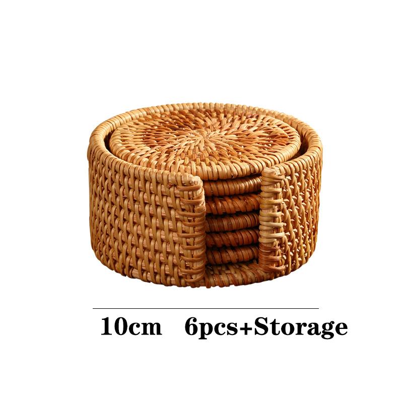 6Pcs/set Round Natural Rattan Coasters Bowl Pad Handmade Padding Cup Mat Insulation Placemats Kitchen Decoration Accessories
