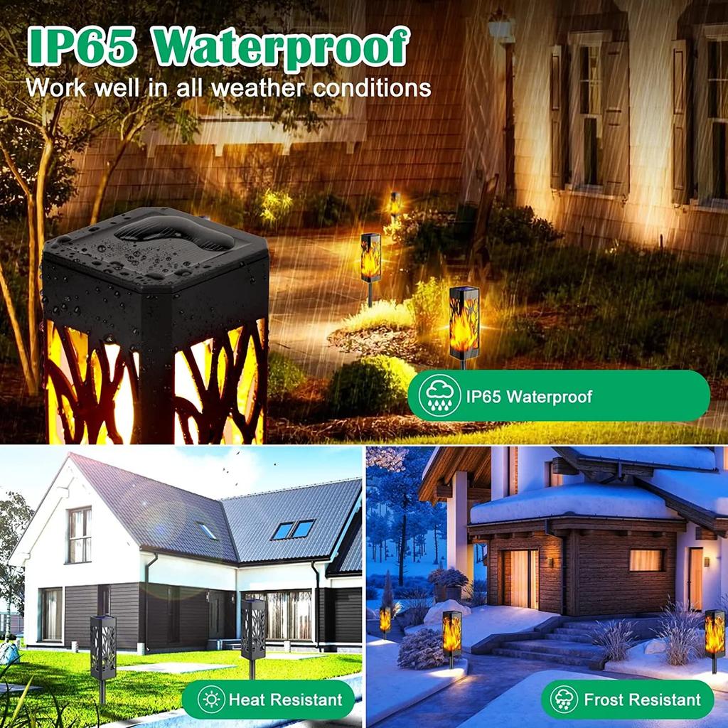 Уличные солнечные фонари с мерцающим пламенем, солнечные фонари для дорожек, декоративные садовые фонари на солнечной батарее, водонепроницаемые рождественские огни для улицы, ландшафтное освещение