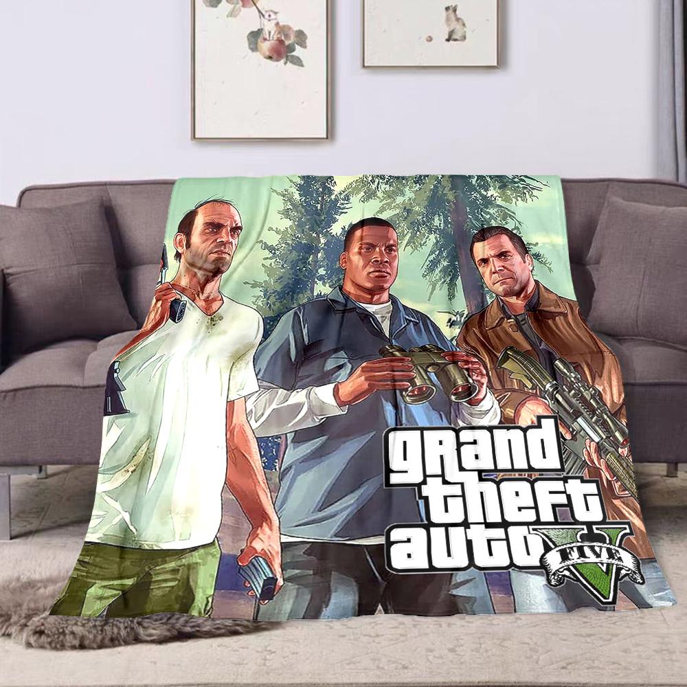 Grand Theft Auto V Game Art Design Patterned flannel blanket perfect for the bedroom living room, sofa, or a little nap