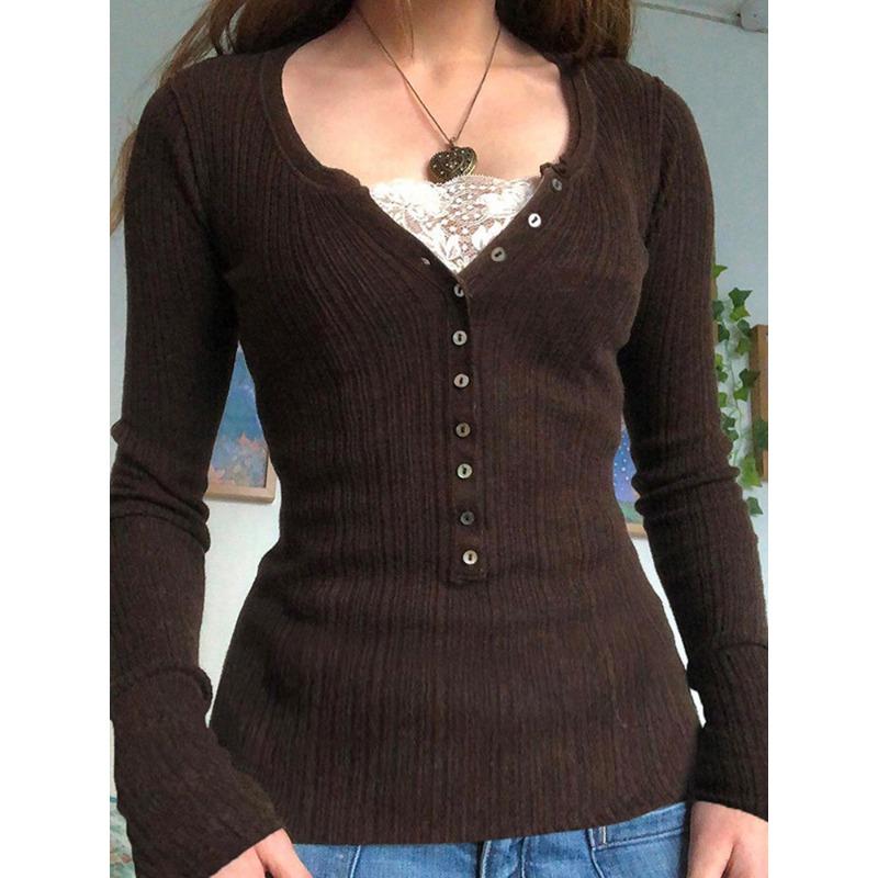 Y2k футболка с кружевными пуговицами Fairycore, милый укороченный топ в стиле ретро, ​​контрастный женский осенний пуловер в стиле Харадзюку, базовая вязаная футболка в Корейском стиле, эстетичная