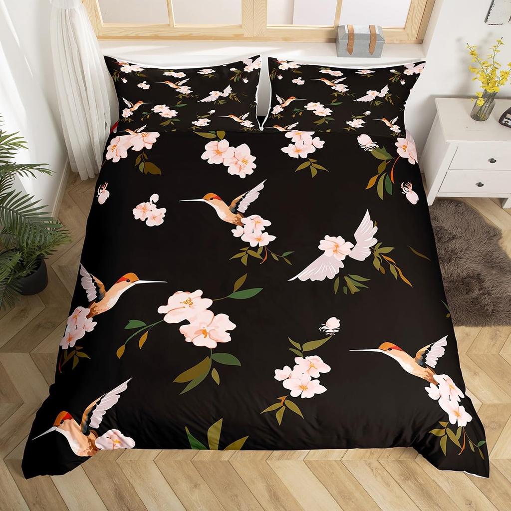 Пододеяльник с колибри и цветами, Постельный комплект с птицами, Синий, Зеленый, Весенний, Дикие животные, Ботанический, Чехол для одеяла, Полиэстер, Чехол для одеяла