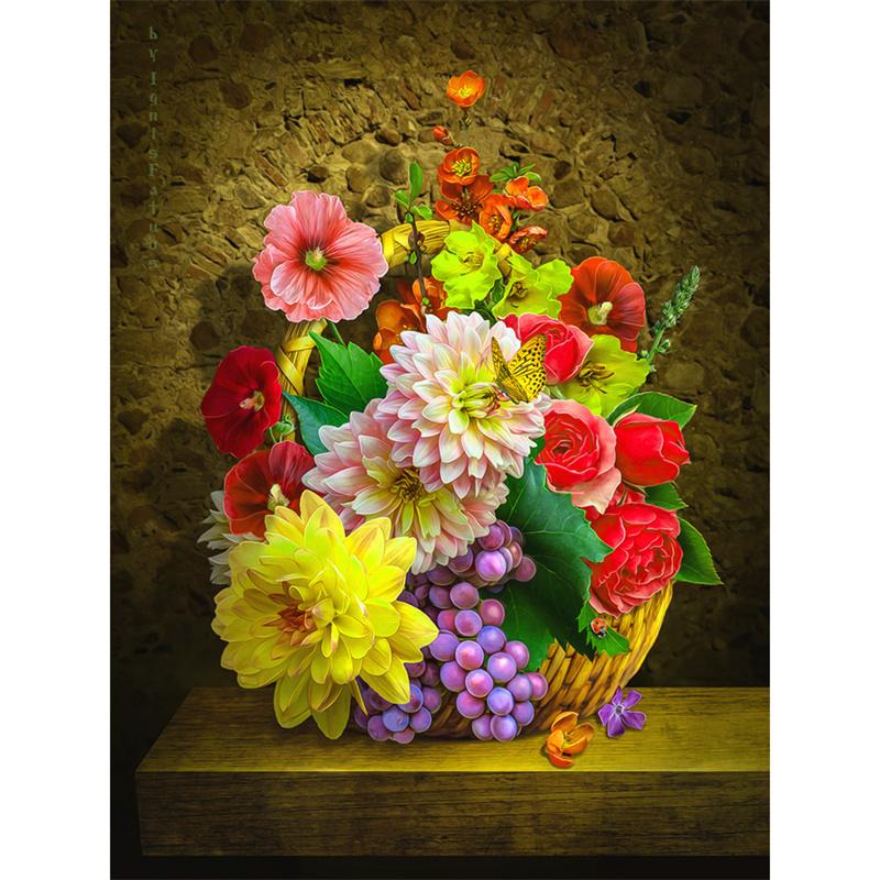 5D DIY Алмазная картина Красивая цветочная мозаика Алмазная вышивка Картина Полный круглый горный хрусталь Домашний декор Подарок