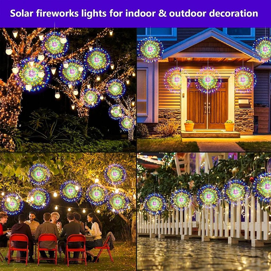 200LED солнечные уличные фонари садовые подвесные фейерверки гирлянды букет рождественские украшения для праздника