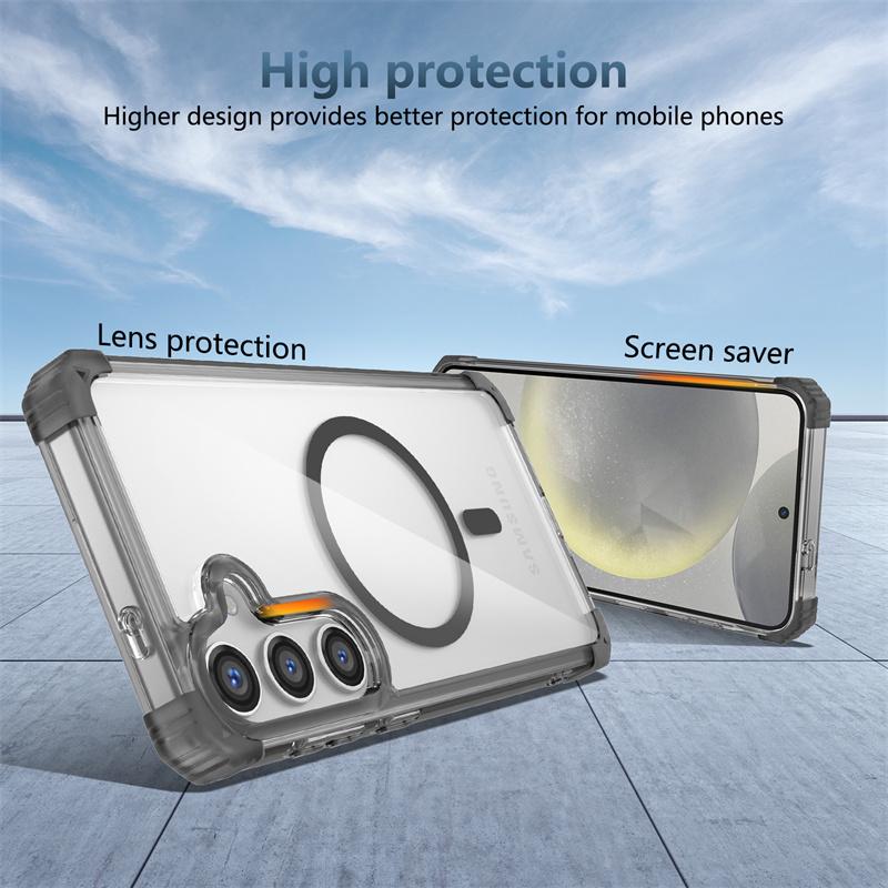 Прозрачный магнитный абсорбирующий бампер для Samsung Galaxy S24 S23 S22 S21 Note 20 Plus Ultra Protective Case Full Protection Cover