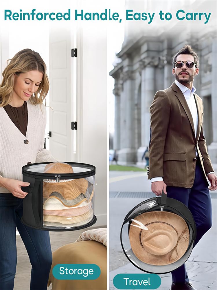 Hat Storage Bucket, Clothing Hat Travel Organizer, Foldable Round Brim Hat Storage Bag with Handle and Clear Window