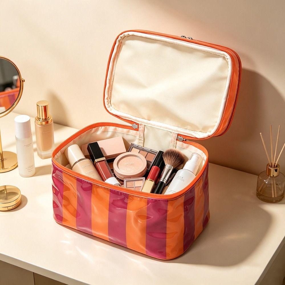 PVC Cosmetic Bag Double Layer Travel Pouch Portable Storage Bag Daily Use