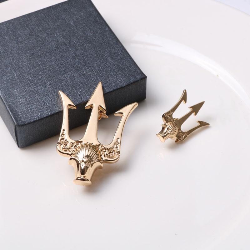 British Stlye Vintage Trident Brooch Men's Suit Metal Brooches Lapel Pin Badge Shirt Collar Gifts