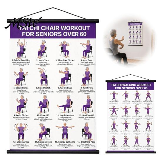 Tai Chi Practice Tool Training Hanging Scroll Poster, Sitting/Walking Movements Guide, Large Size Poster High Definition Wall Chart for Home Exercise