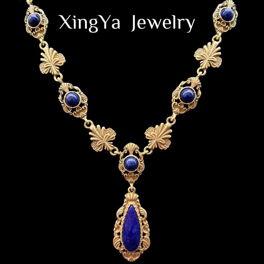 Vintage Court Style Heavy Industry High-end Temperament Water Droplet Necklace Earring Jewelry Set Two Colors To Choose From