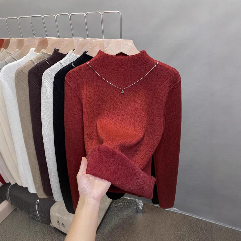 Цельный бархатный свитер, женский толстый бархатный пуловер, полувысокий ворот, вязаный свитер, внутренний топ, модный на осень и зиму