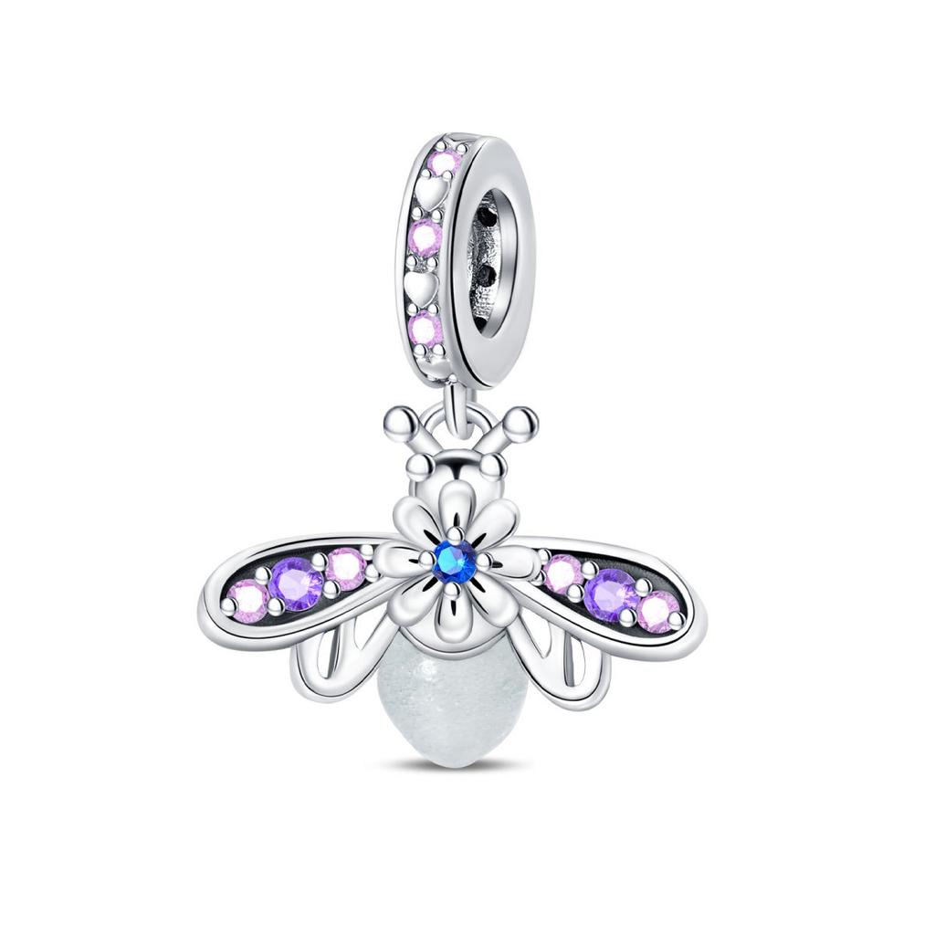 S925 Silver Glow In The Dark Firefly Pendant DIY Craft Jewelry Making Supplies For Bracelet Necklace Beading
