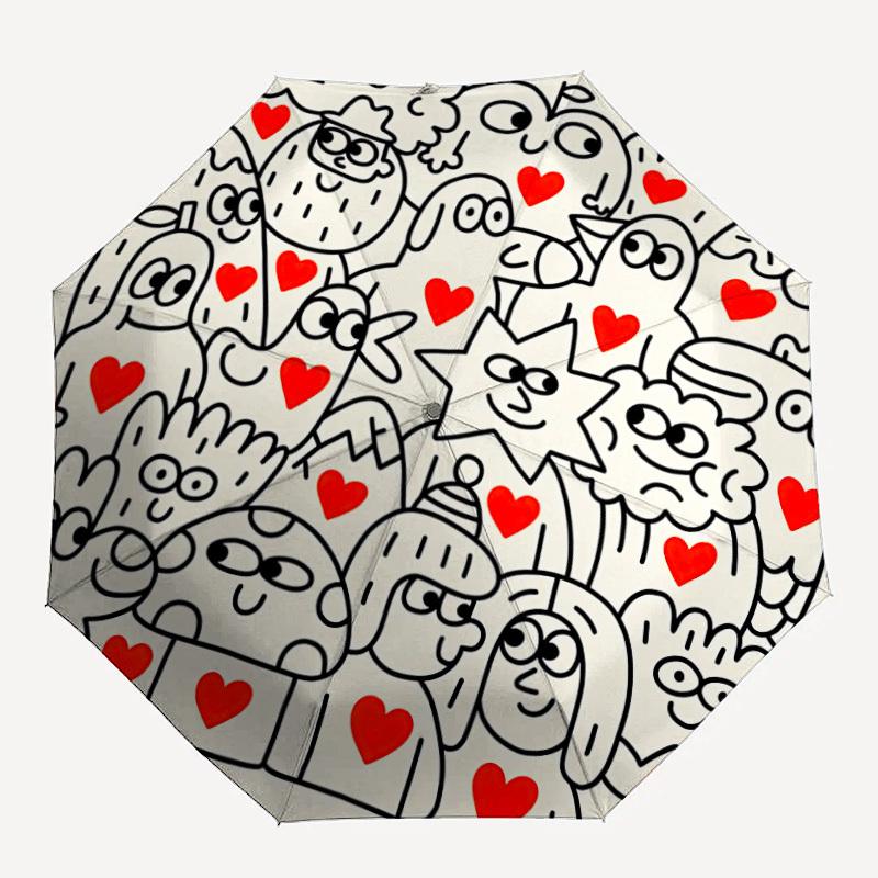 1pc Doodle Hearts Automatic Open/close Umbrella, 8-Rib sturdy structure, Auto Folding/Opening, Portable Travel Umbrella for Women,131