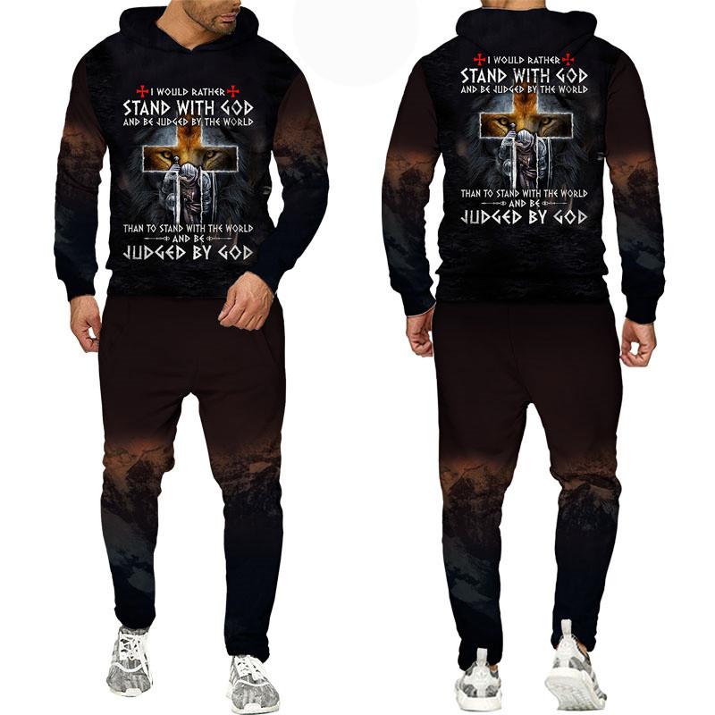 Новейшая толстовка с 3D принтом рыцарей тамплиеров/набор в стиле Харадзюку, уличная одежда в стиле хип-хоп, костюм, крутые мужские толстовки + брюки, спортивный костюм, комплект