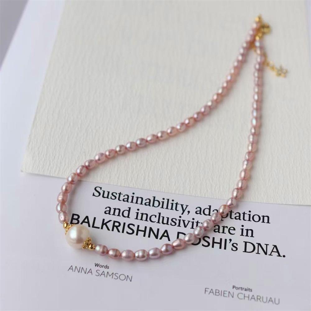 New design, minimalist style, natural freshwater pearl, purple baroque teardrop, delicate and luxurious, niche necklace for women