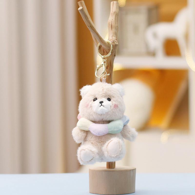 Cartoon Bear Plush Doll Keychain With Scarf Design For Collection And Kids Gift